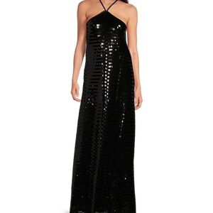 Elegant Black Sequin Halter Dress